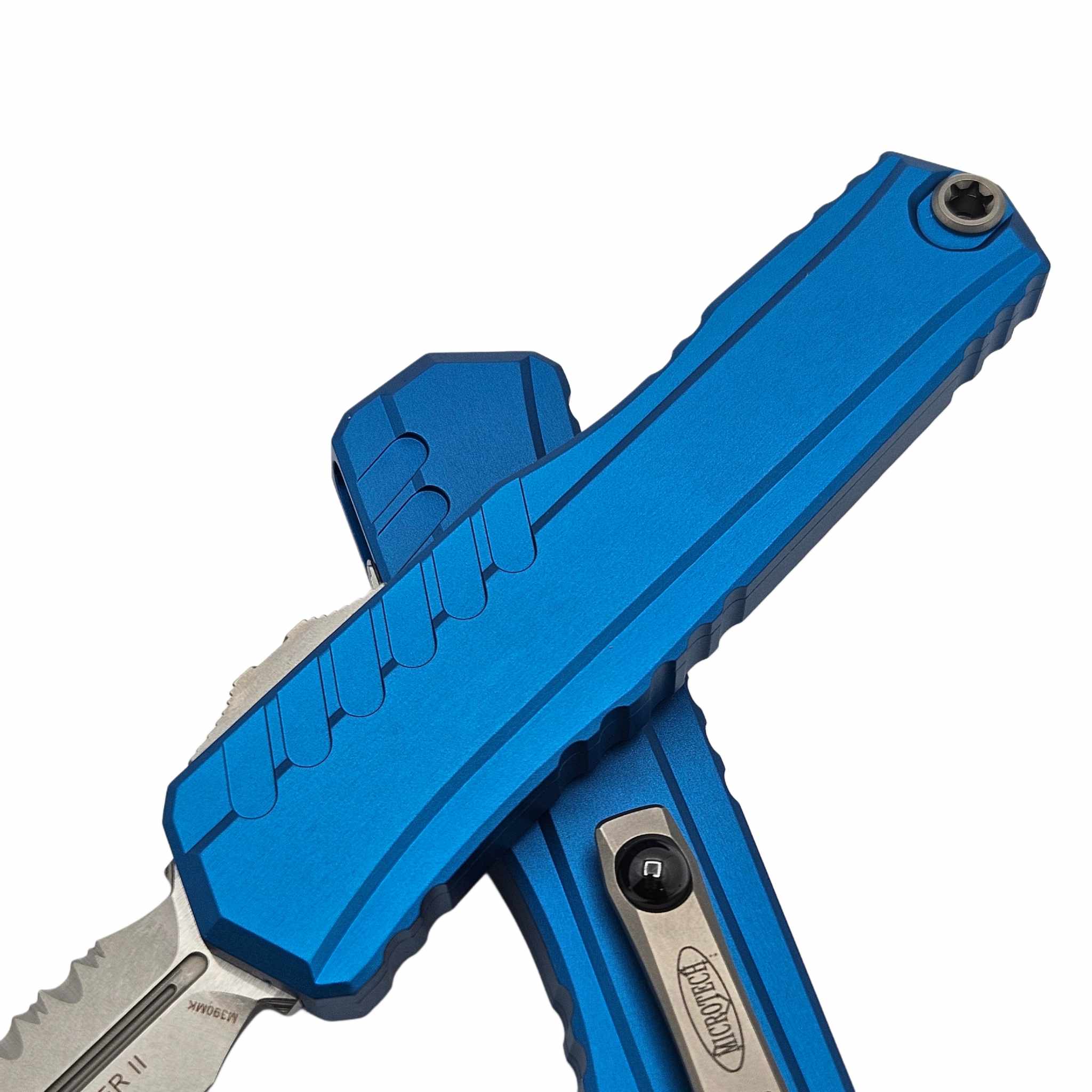 Microtech Cypher GEN 2 Stonewash Full Serrated OTF (Out the Front) Knife - Blue