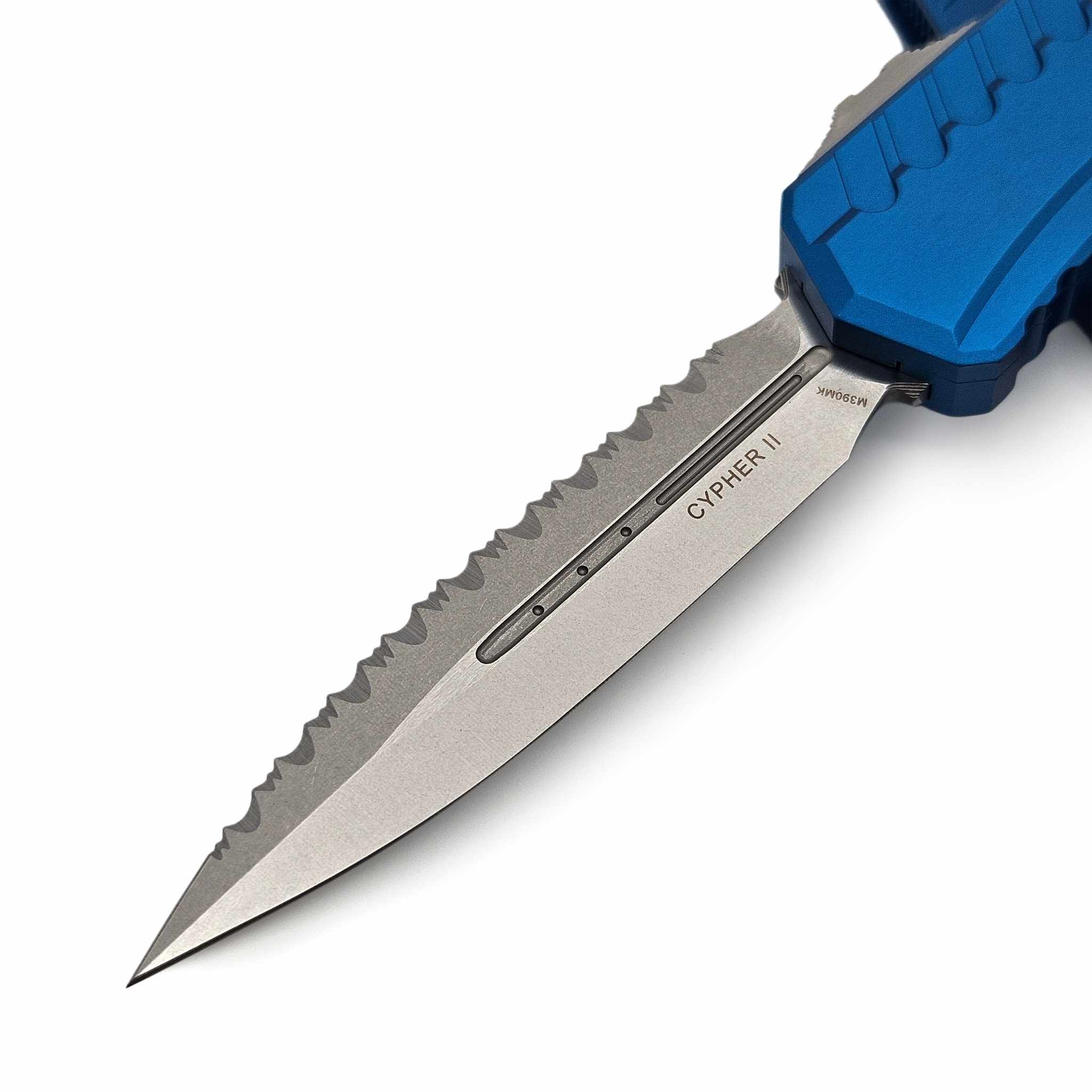 Microtech Cypher GEN 2 Stonewash Full Serrated OTF (Out the Front) Knife - Blue
