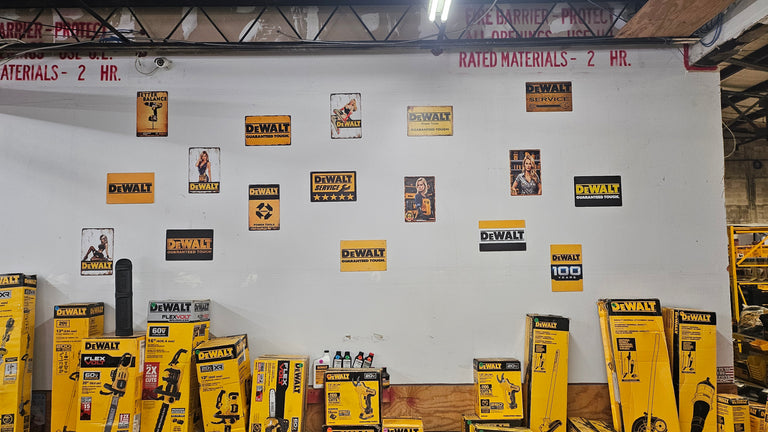 The Ultimate Man Cave Set Up - 17-Pack of Metal DeWalt Signs (8