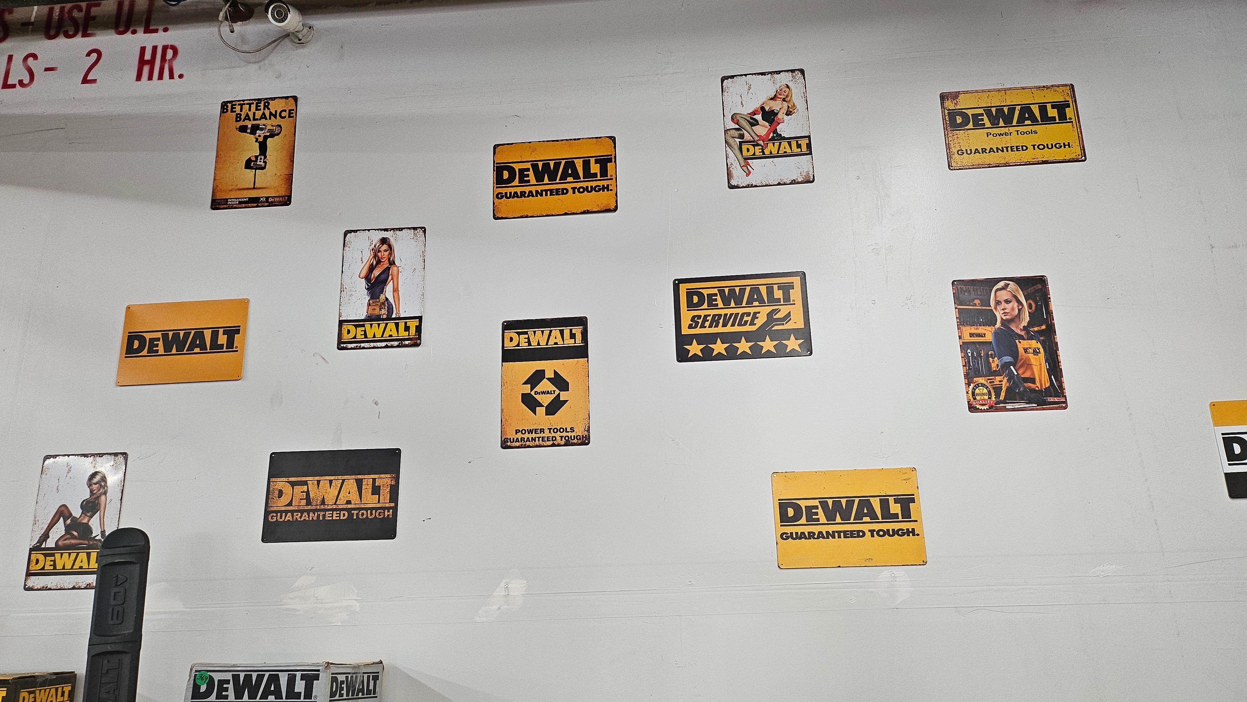 The Ultimate Man Cave Set Up - 17-Pack of Metal DeWalt Signs (8