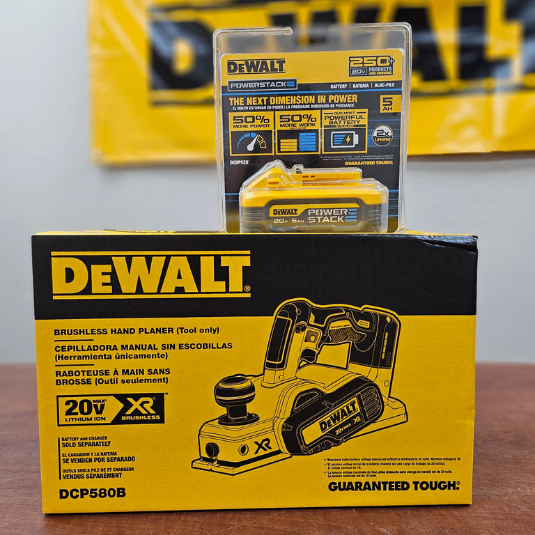 DeWalt 20V MAX XR Planer with DCBP520 5Ah Powerstack Battery - DCP580B
