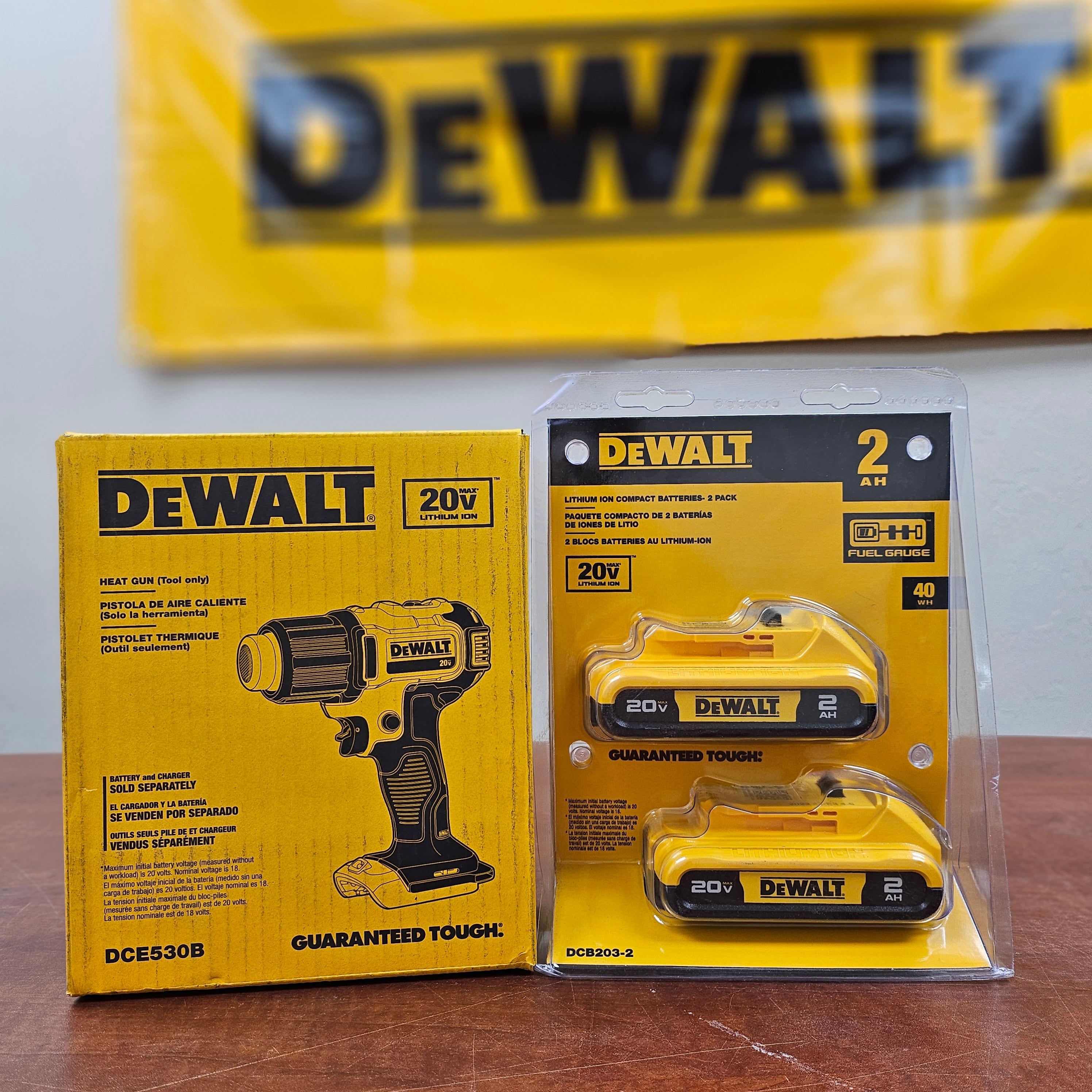 DeWalt 20V MAX Heat Gun with 2-Pack 2Ah Batteries - DCE530 & DCB203-2