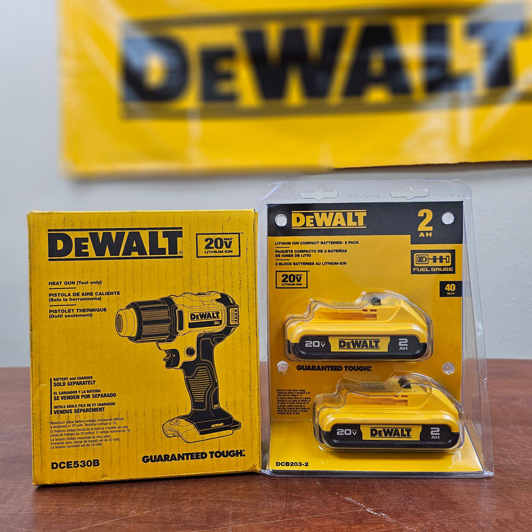 DeWalt 20V MAX Heat Gun with 2-Pack 2Ah Batteries - DCE530 & DCB203-2
