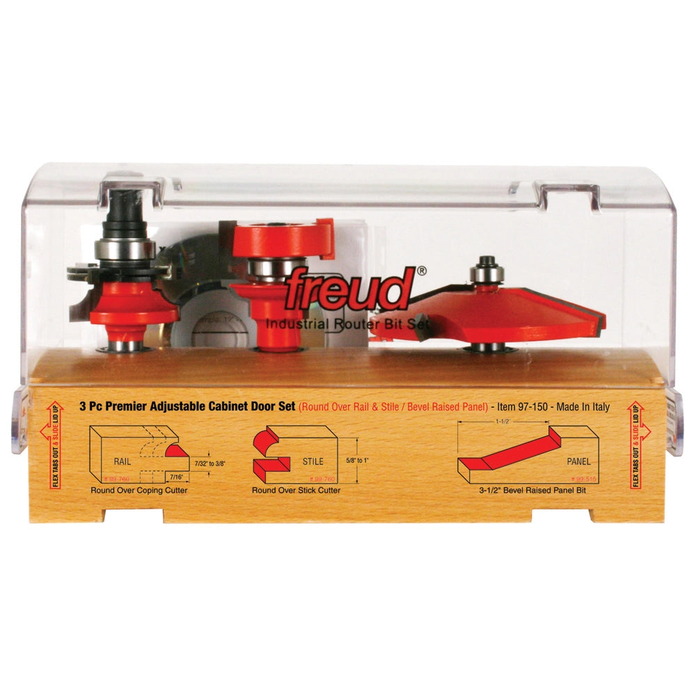 Freud 3 Piece Quadra-Cut Premier Adj. Cabinet Bit Set - 97-150