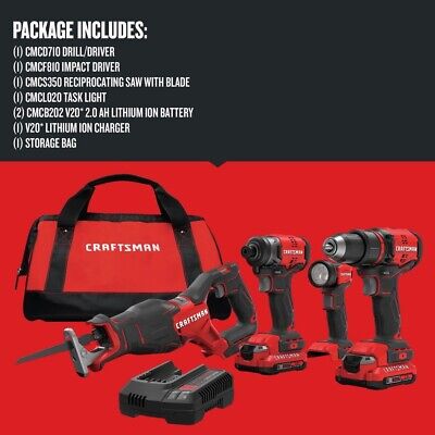 Craftsman V20 Brushless 4-Tool Combo Kit with Batteries & Charger - CMCK420D2