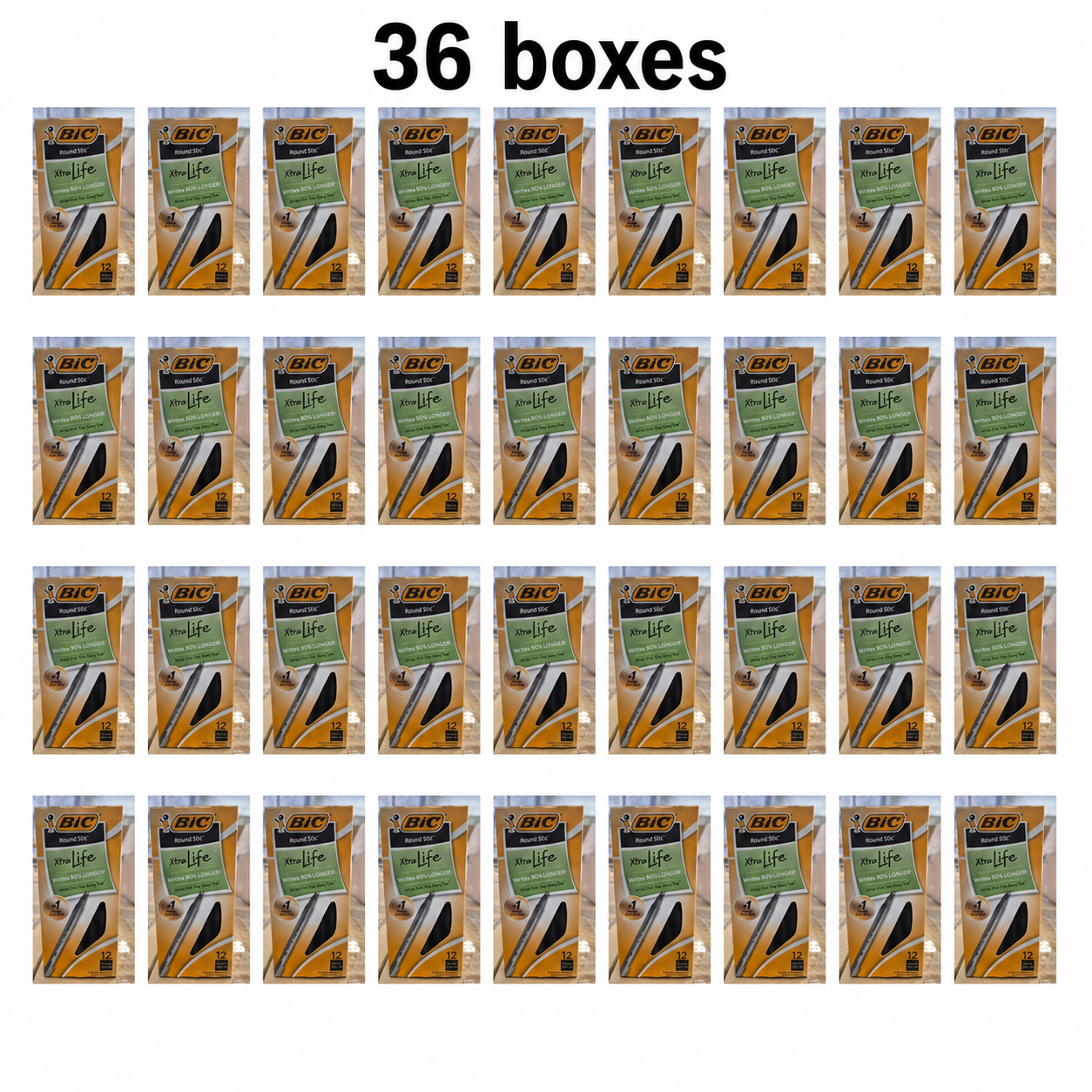 BIC Round Stic Xtra Life Ball Pens – Full Case – 36 Boxes / 432 Pens Total