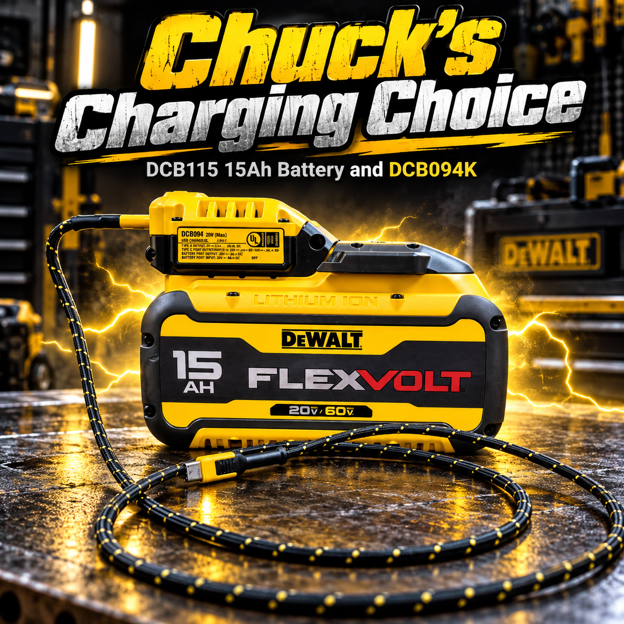 Chucks Charging Choice - DCB115 60V MAX 15Ah Battery with DCB094K Charger Kit