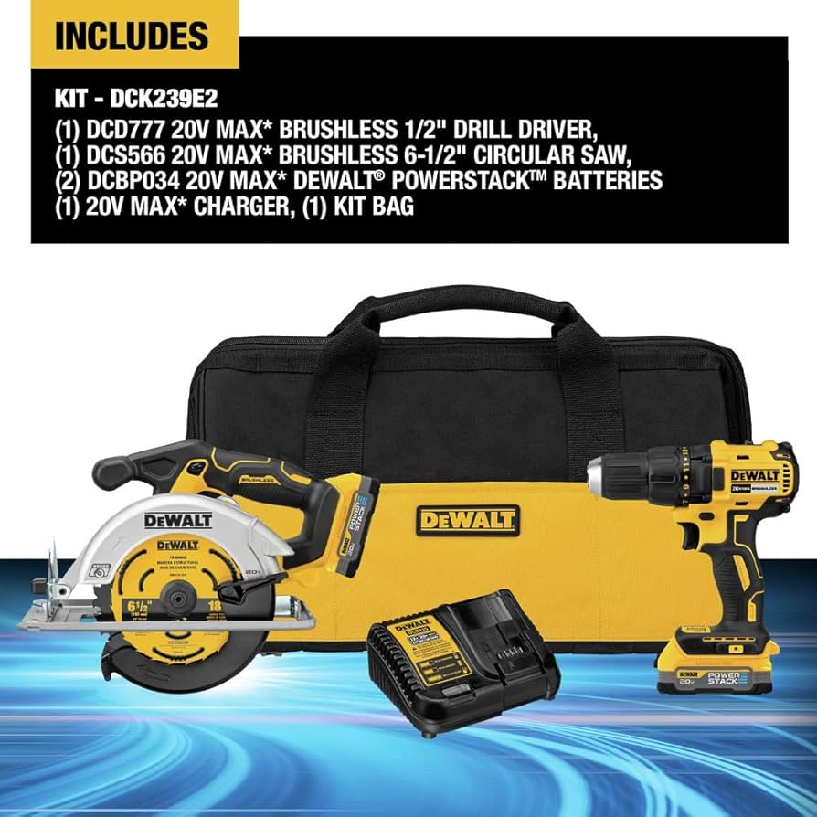 DeWalt 20V MAX Circular Saw and Drill combo Kit with Powerstack - DCK239E2