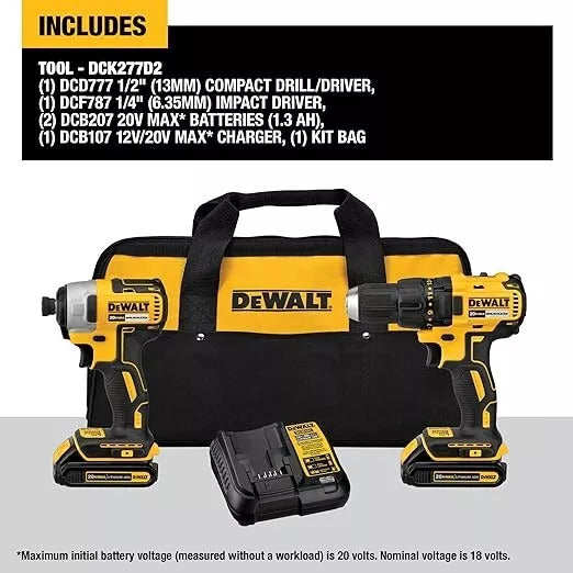 DeWalt 20V MAX 2-Tool Drill/Driver and Impact Driver Kit - DCK277D2