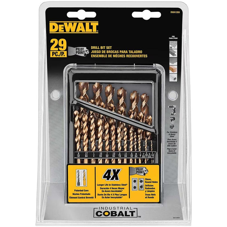DeWalt 29 pc. Industrial Cobalt Alloy Steel Pilot Point Drill Bit Set - DWA1269