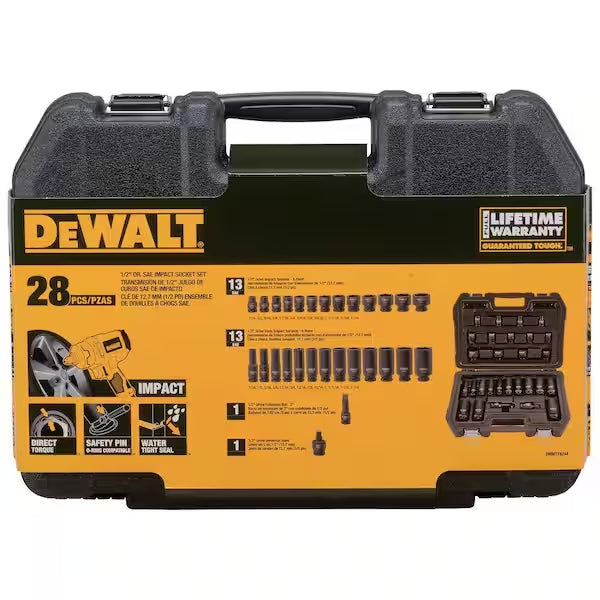DeWalt 28pc 1/2-inch dr. Standard & Deep Impact Socket Set 6 PT - DWMT19244