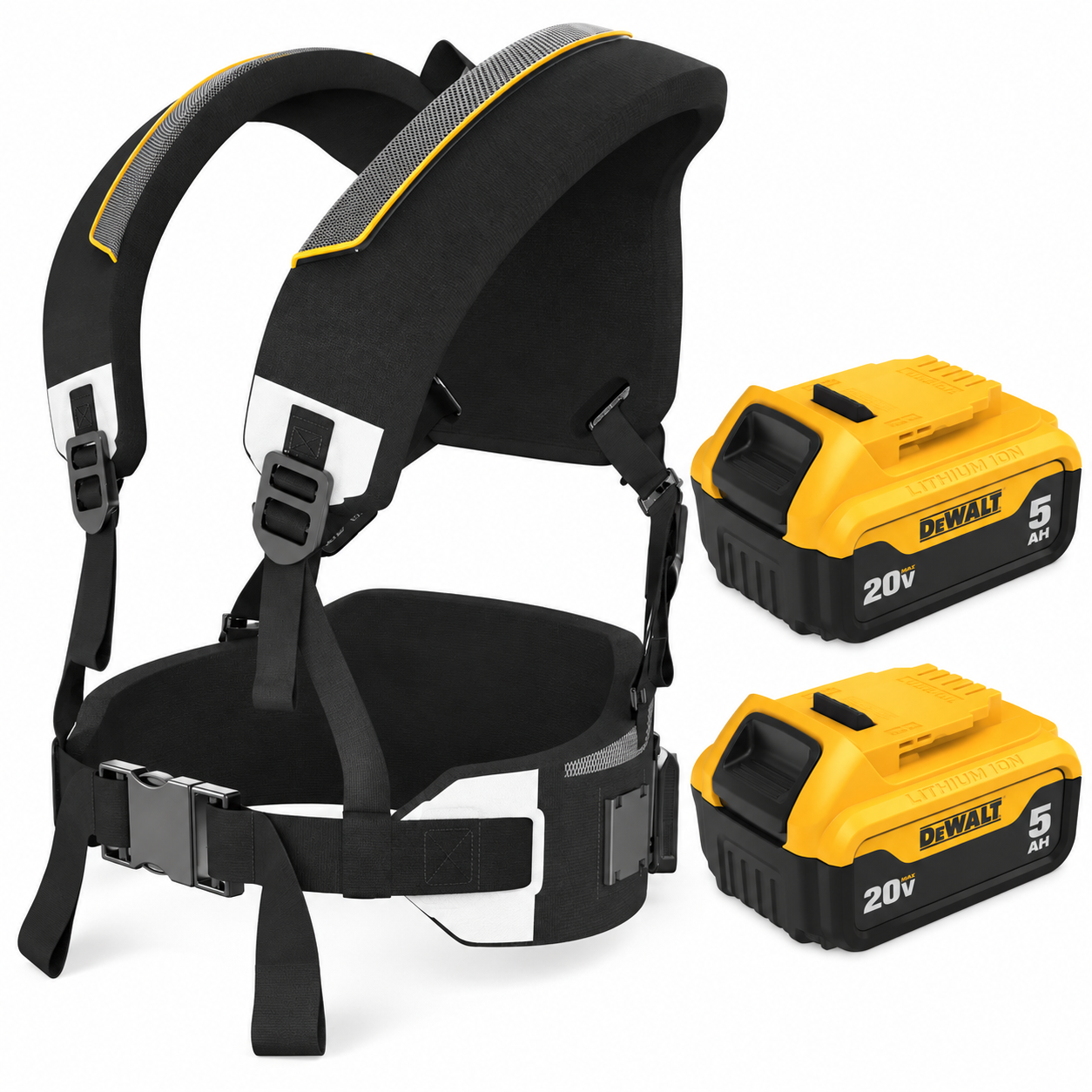 DeWalt Battery Harness with 2 Battery Clips + (2) DCB205 20V MAX 5Ah Batteries - DWZ075