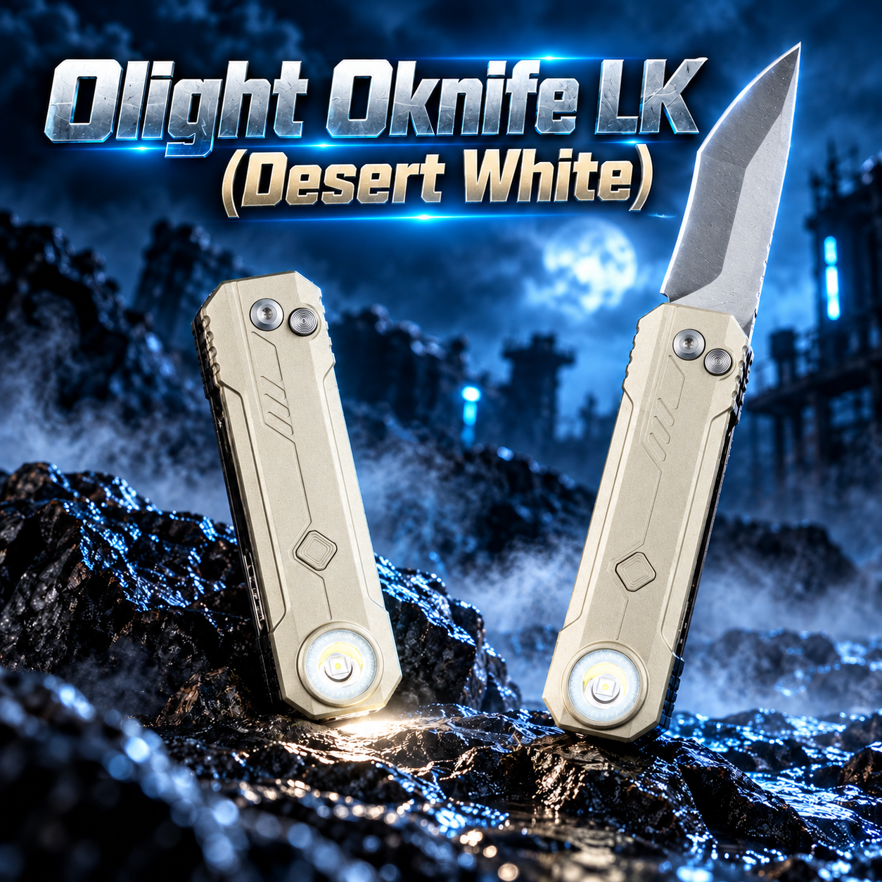 Olight OKNIFE LK Desert White Folding Knife + Rechargeable Flashlight