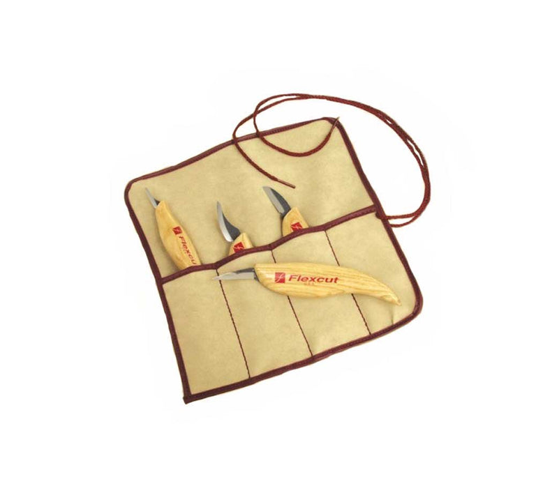 Flexcut 4-Piece Carving Knife Set with 4-Pocket Knife Roll - KN100