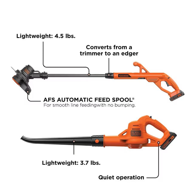 Black & Decker 20V MAX 10 In. String Trimmer/Edger + Hard Surface Sweeper Combo Kit - LCC221