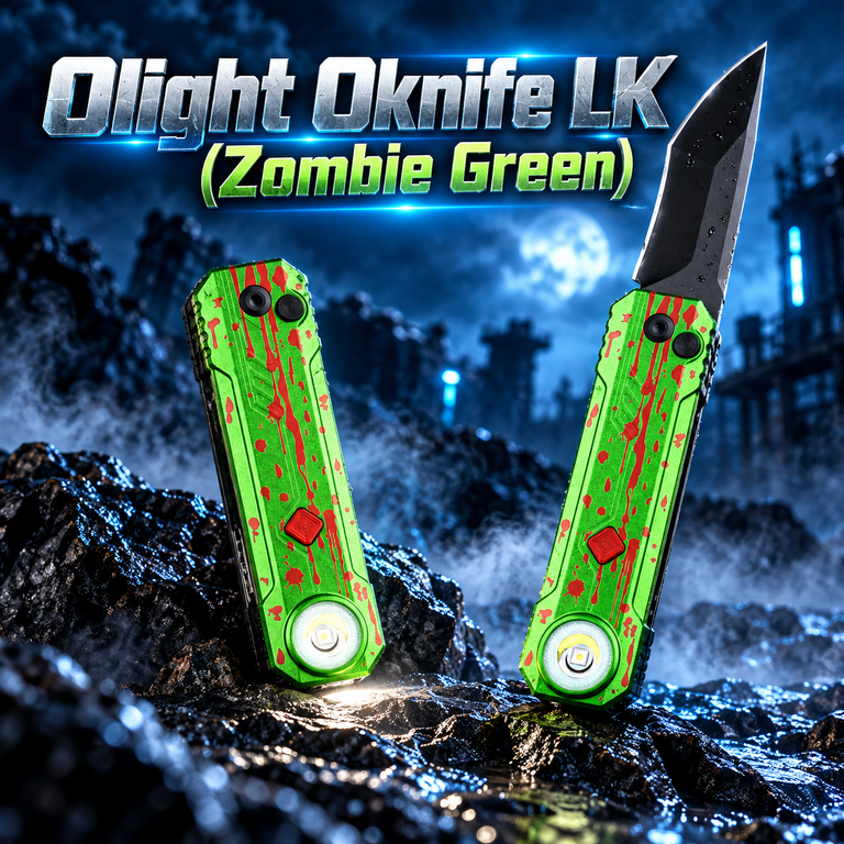 Olight OKNIFE LK Zombie Green Folding Knife + Rechargeable Flashlight
