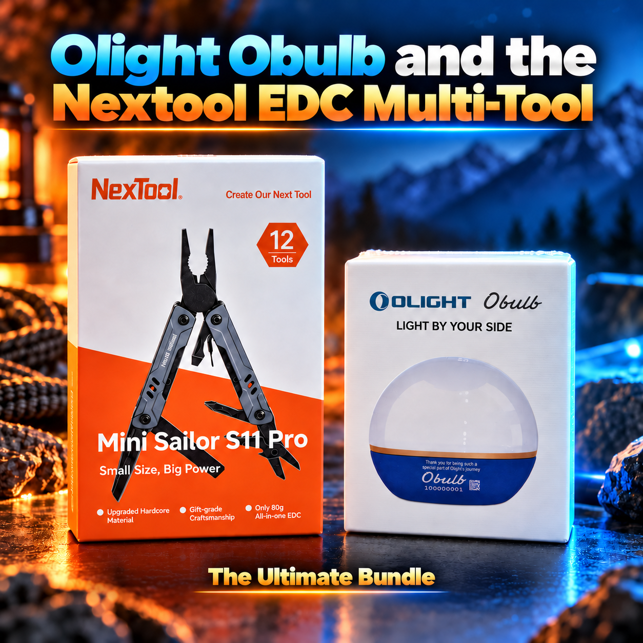 Olight Obulb Blue Rechargeable Orb Light + NexTool Mini Sailor S11 Pro 12-in-1 Multitool Bundle