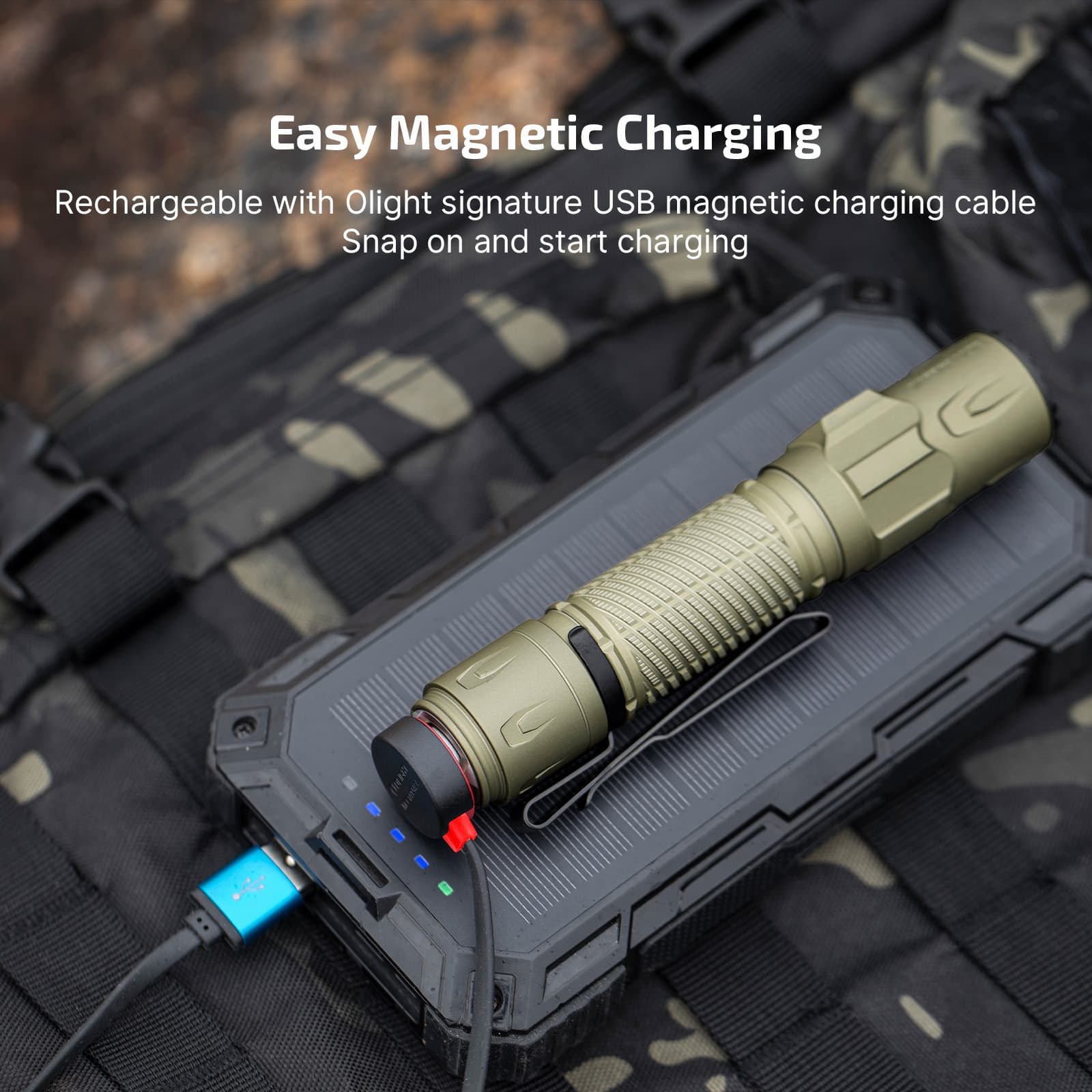 Olight Warrior Ultra Flashlight in Olive Green with Tactical Velcro Patch