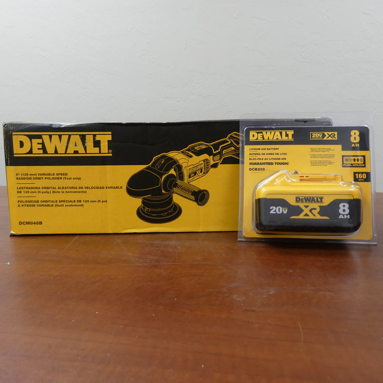 DeWalt 20V MAX 5-inch Variable Speed Random Orbit Polisher with DCB208 8Ah Battery - DCM848B
