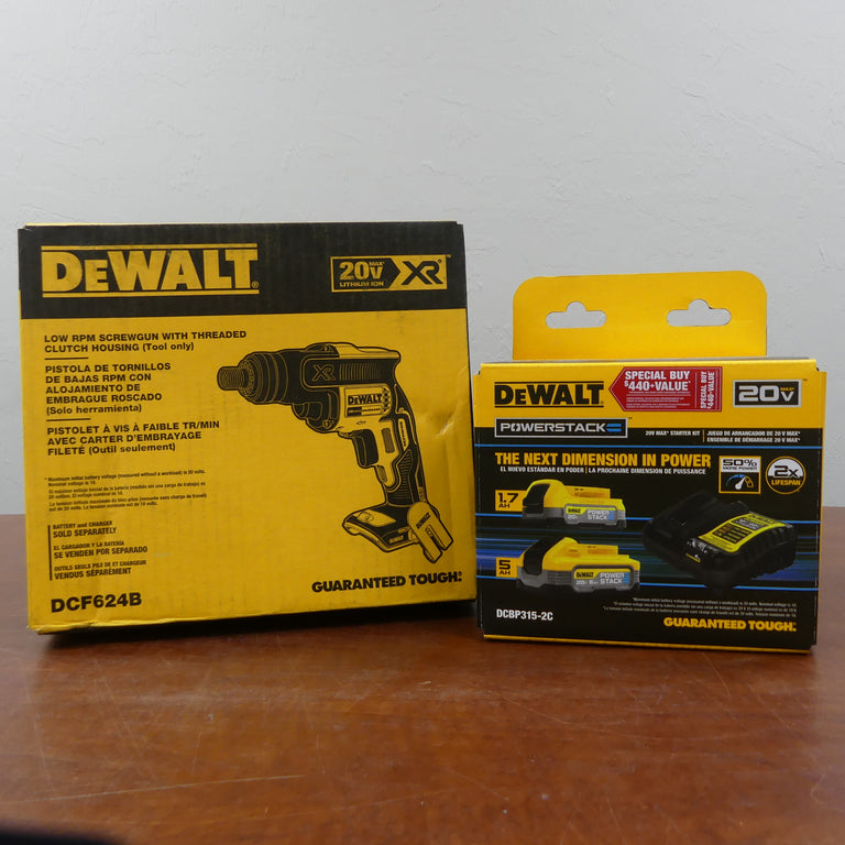 DeWalt Low RPM Screwgun with Threaded Clutch Housing & DCBP315-2C Powerstack kit - DCF624B