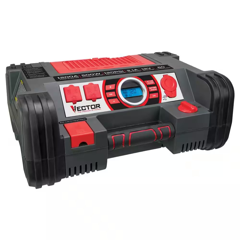Vector 1200 Peak Amp Automotive Multi-use Jump Start/Inverter/Air Compressor - PPRH5V