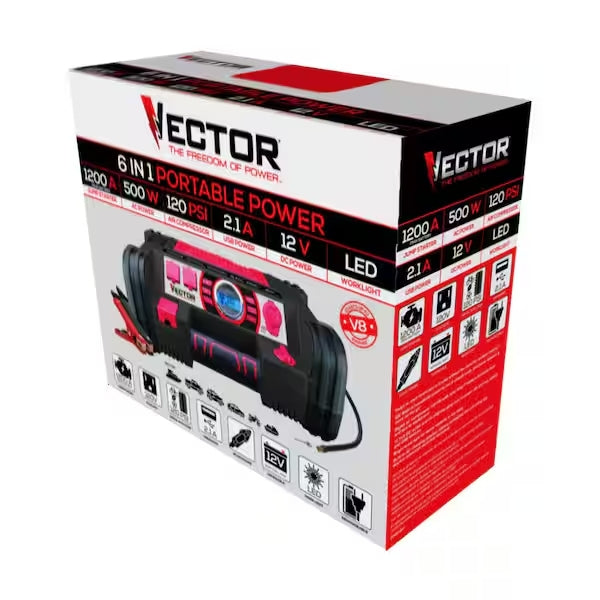 Vector 1200 Peak Amp Automotive Multi-use Jump Start/Inverter/Air Compressor - PPRH5V