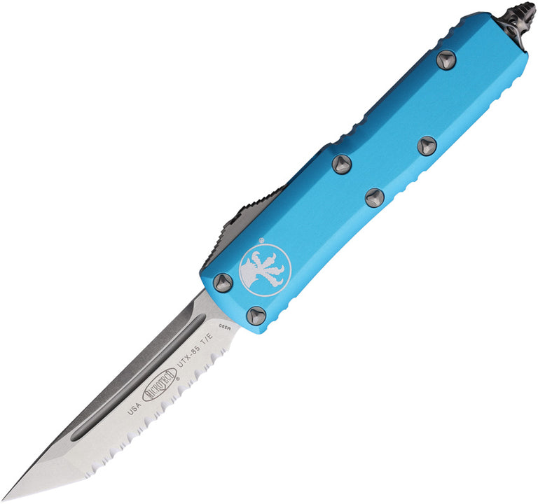 MicroTech Stonewash Full Serrated OTF (Out the Front) Automatic Knife - Turquoise