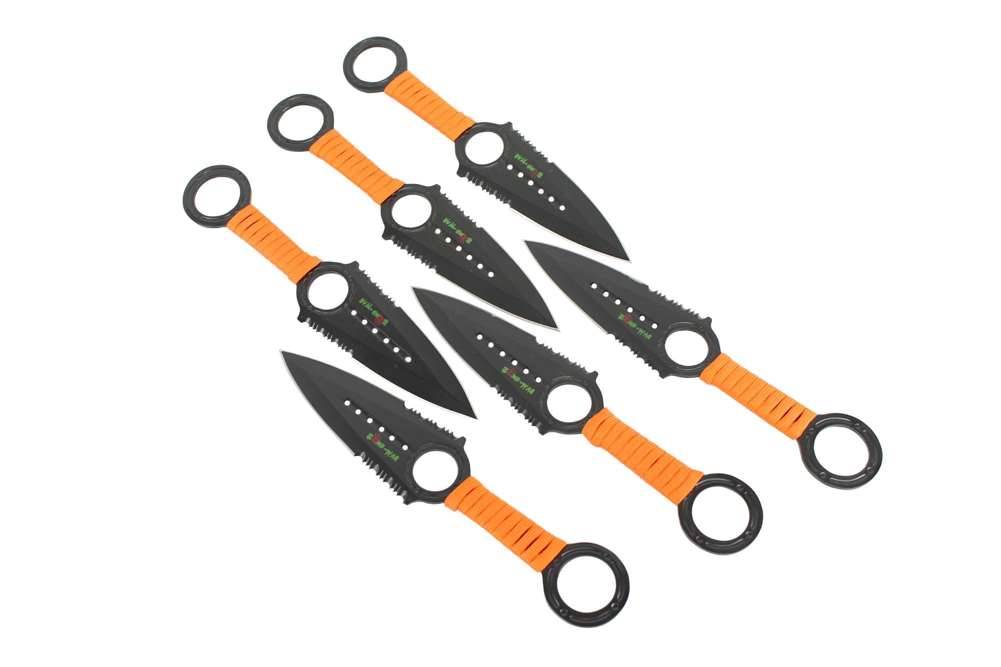 Zomb War 6 Pc Throwing Knife Set with Sheath and Orange Cord