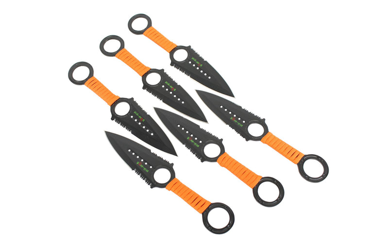 Zomb War 6 Pc Throwing Knife Set with Sheath and Orange Cord