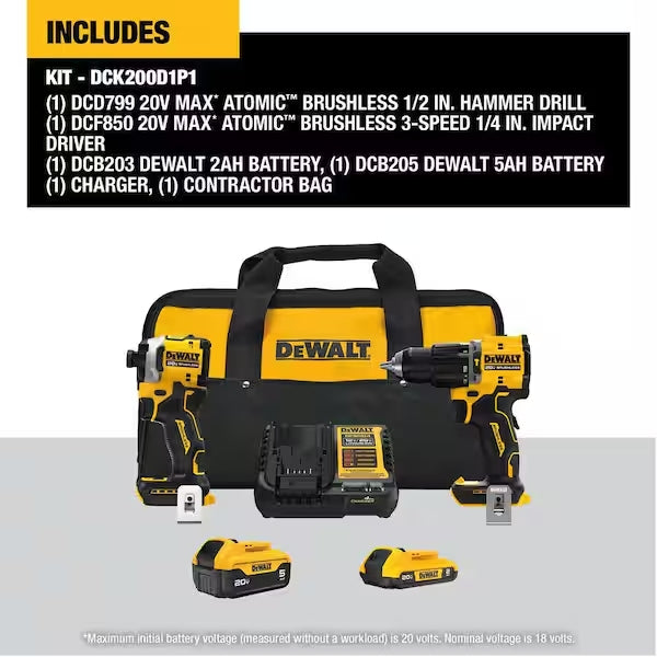 DeWalt Atomic 20V MAX 2-Tool Combo Kit – DCK200D1P1