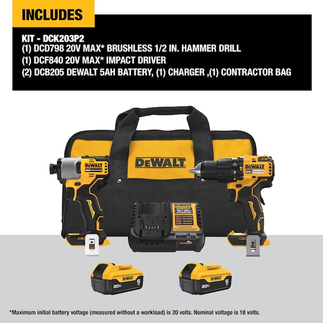 DeWalt 20V MAX Brushless 2-Tool Combo Kit - DCK203P2
