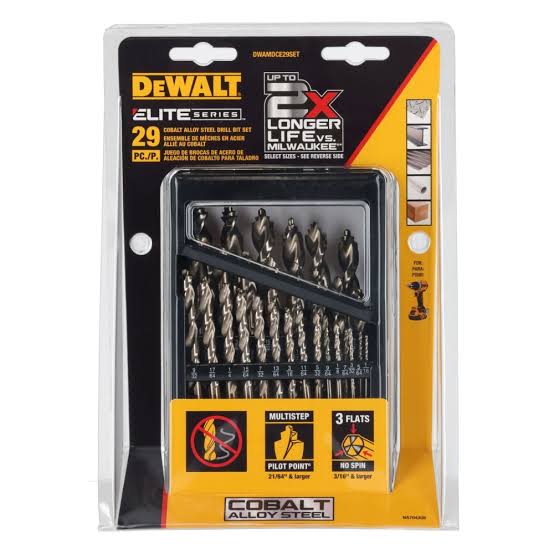 DeWalt Elite Series 29PC Cobalt Alloy Steel PILOT POINT Drill Bit Set - DWAMDCE29SET