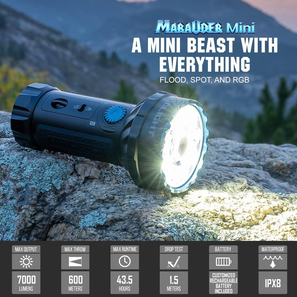 Olight Marauder Mini 7,000-Lumen Rechargeable Flashlight with 30L Tactical Backpack