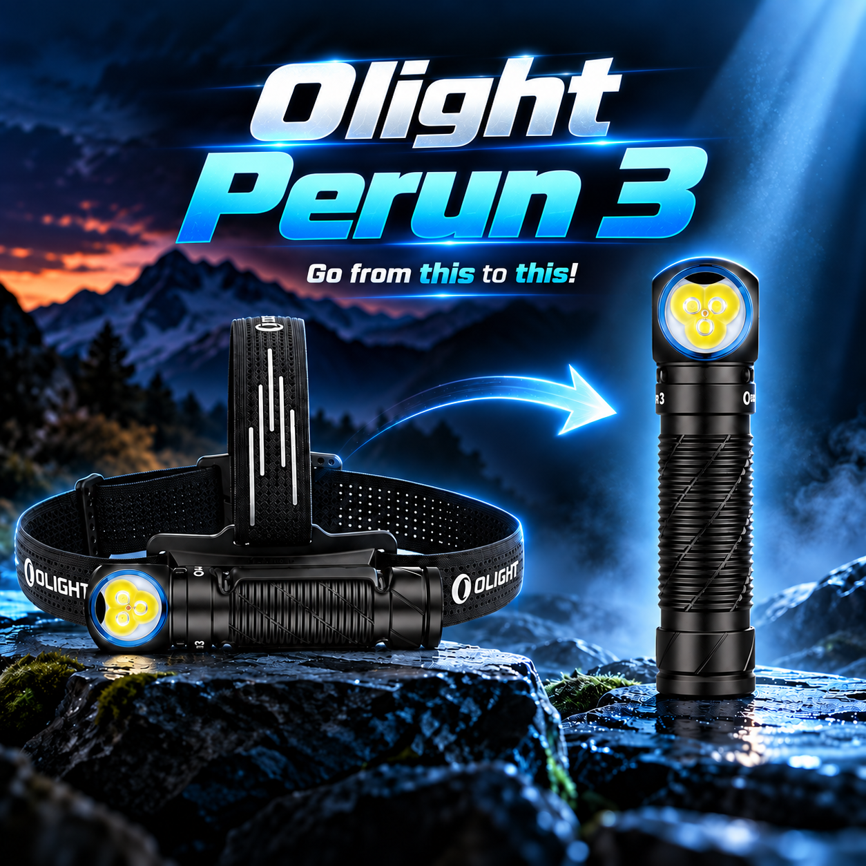 Olight Perun 3 Headlamp 3000-Lumens - White Light and Red Light