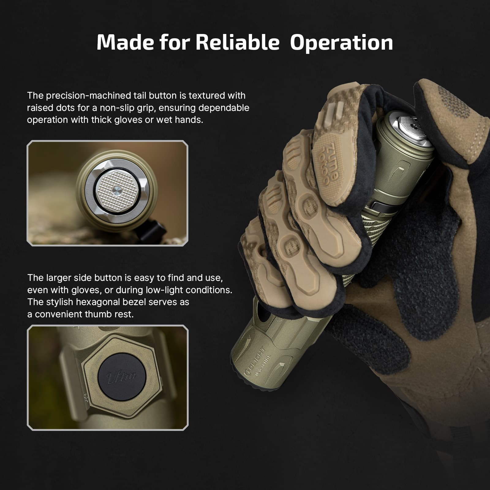 Olight Warrior Ultra Flashlight in Olive Green with Tactical Velcro Patch