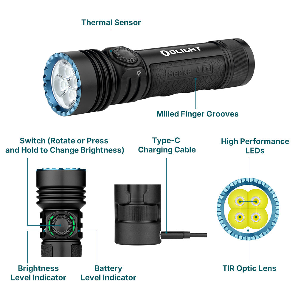 Olight Seeker 4 Pro 4,600-Lumen Rechargeable Flashlight + Olight Tote Bag