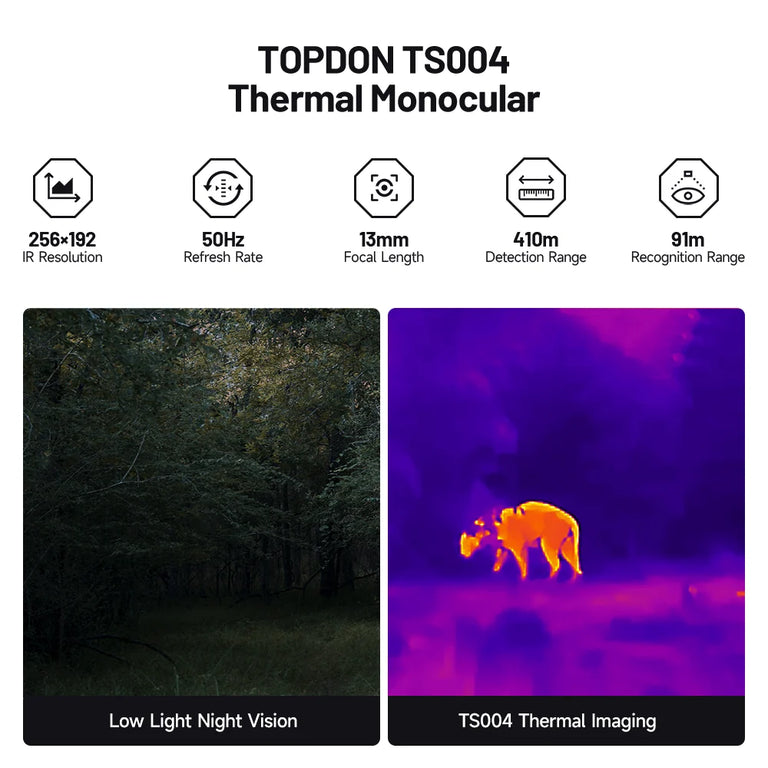 TOPDON Thermal Imaging Monocular – 256×192, 450-Yard Detection, Wi-Fi & 8X Zoom - TS004