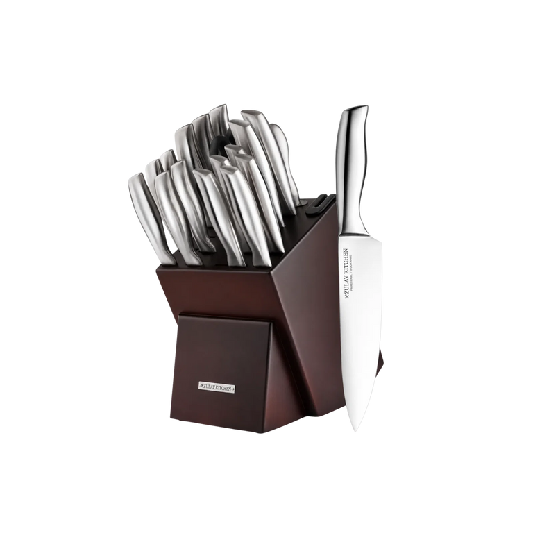 Zulay Kitchen 18PC Premium Stainless Steel Knife Set with Block & Built-In Sharpener