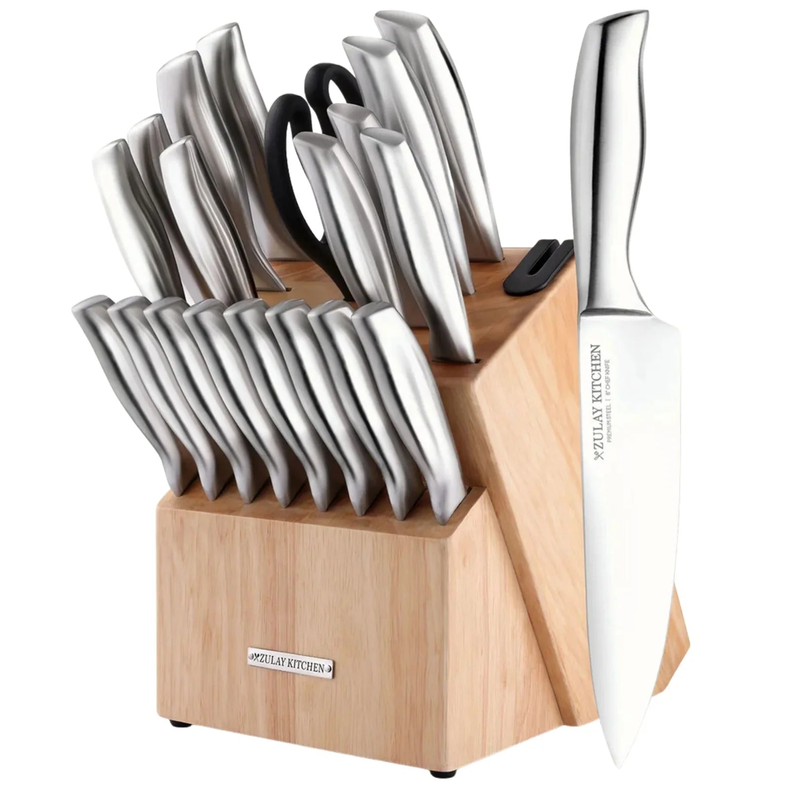 Zulay Kitchen 20PC Premium Stainless Steel Knife Set with Block & Built-In Sharpener